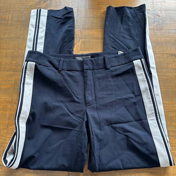VINCE Side Stripe Wool Stretch Trouser Pants-Navy Blue/Ivory-Women's Size 4 - Picture 3 of 8